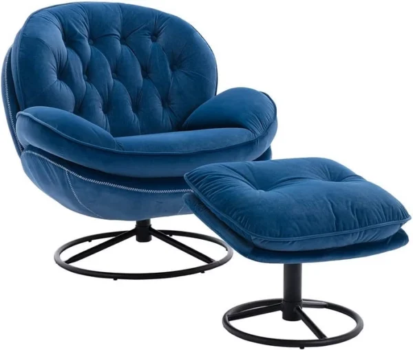 Modern Comfy Velvet Swivel Accent Chair with Ottoman Set